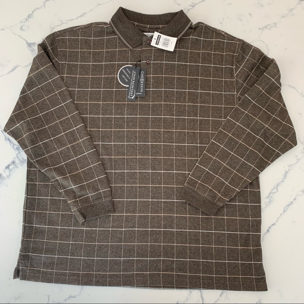 Men’s 60% Cotton 40% Polyester Yarn Dyed Plaid Long Sleeves Polo Shirt.